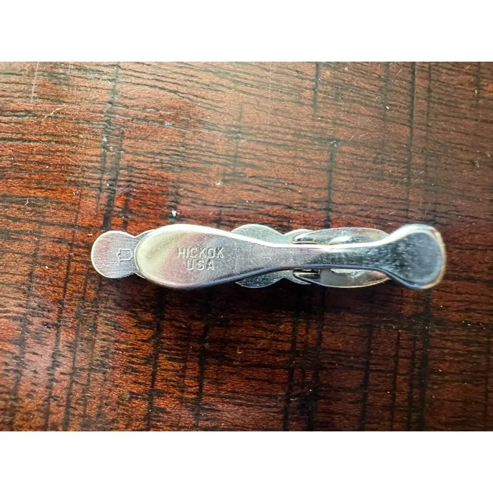 Vintage Hickok USA Silver Tone Wave Tie Bar Tie Clip Modernist